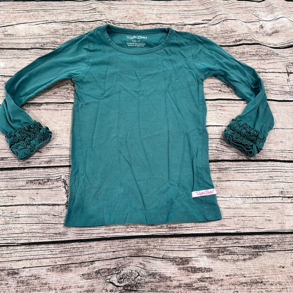 Ruffle Butts Green Long Sleeve Shirt With Ruffles At Cuffs Size 4t